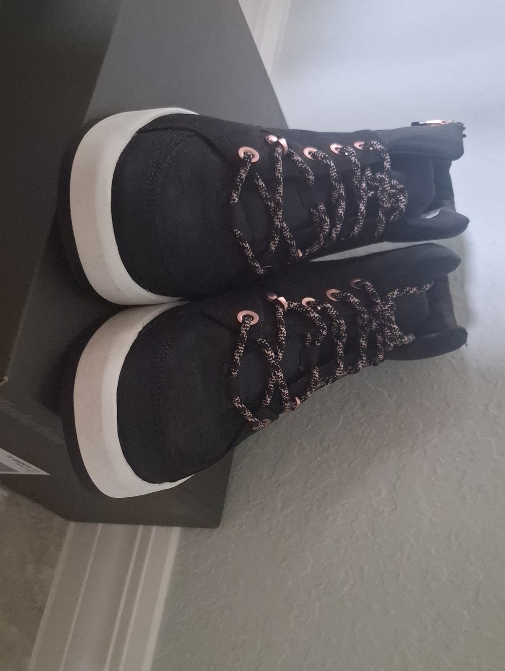 Timberland Black Platform Lace-Up Sneakers with Rose Gold Eyelets
